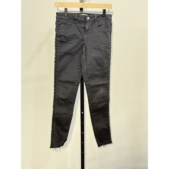 ZARA BASIC Z1975 DENIM JEANS BLACK SIDE METAL RINGS RAW HEM JUNIORS SZ 4 - Picture 1 of 3